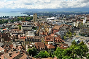 Bustling Prints: View from the tower of the Cathedral of Notre Dame, Lausanne, Canton of Vaud, Switzerland