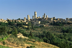 View to town across agricultural landscape