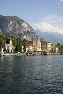 View of the town of Cadenabbia from ferry, Lake Como, Lombardy, Italian Lakes