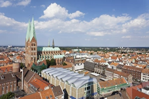Lubeck Prints: View of town hall and Marien Church, Lubeck, Schleswig Holstein, Germany, Europe