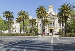 Pedestrian Crossing Prints: View of Town Hall Palace (Ayuntamiento), Malaga, Costa del Sol, Andalusia, Spain, Europe