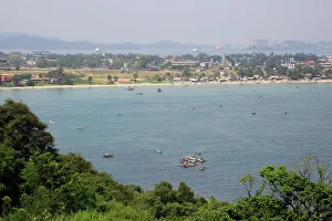 Fishermen Prints: View of the town and harbour over Back Bay, Trincomalee, Sri Lanka, Asia