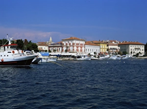 Porec Prints: View of town over harbour, Porec, Istria district, Croatia, Europe