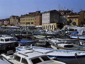 Rovinj Prints: View of town over harbour, Rovinj, Istria district, Croatia, Europe