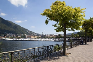 Lombardia Prints: View of town from lakeside, Como, Lake Como, Lombardy, Italian Lakes, Italy, Europe