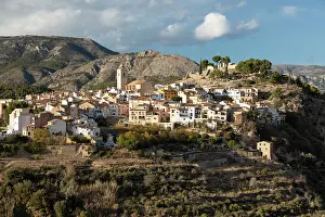 Alicante Prints: View of town in the mountains with church and castle
