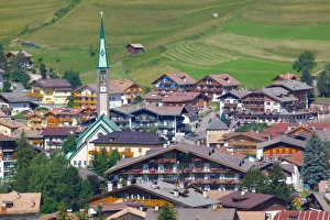 View over town, Pozza di Fassa, Fassa Valley, Trento Province, Trentino-Alto Adige / South Tyrol, Italian Dolomites, Italy, Europe