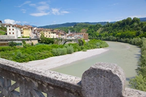 Belluno Prints: View of town and river, Belluno, Province of Belluno, Veneto, Italy, Europe