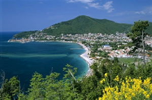 Budva Prints: View over town and Slovenska Beach, Budva, The Budva Riviera, Montenegro, Europe