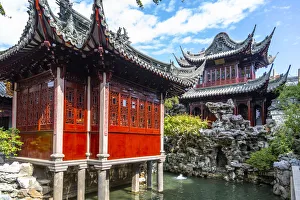 Pavilion Prints: View of traditional Chinese architecture in Yu Garden, Shanghai, China, Asia