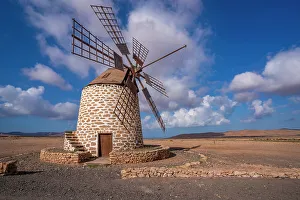 Windmills Prints: View of traditional windmill and landscape on a sunny day