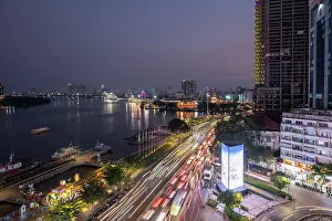 Bustling Prints: View of traffic at twilight, Dong Khoi, Saigon, Ho Chi Minh City, Vietnam