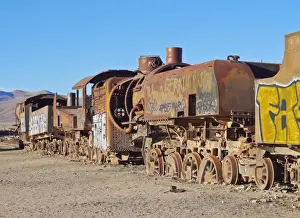 Bolivian Prints: View of the train cemetery, Uyuni, Antonio Quijarro Province, Potosi Department, Bolivia