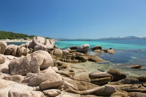 Azure Waters Prints: View across tranquil Cala Volpe