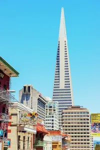 Chinatown Prints: View of TransAmerica building from Chinatown in San Francisco during sunny weather
