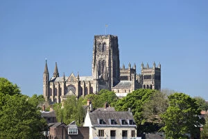 County Durham Collection: View across treetops to Durham Cathedral in spring, UNESCO World Heritage Site, Durham