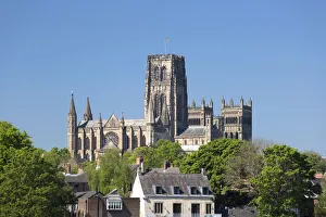 County Durham Prints: View across treetops to Durham Cathedral in spring, UNESCO World Heritage Site, Durham