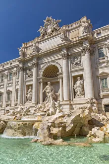 Water Fountain Prints: View of Trevi Fountain in bright sunlight, Piazza di Trevi, UNESCO World Heritage Site