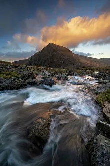 Public Land Prints: View of Tryfan with flowing river in Snowdonia National Park