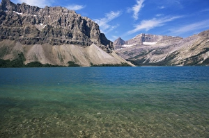 Banff Prints: View across turquoise waters of Bow Lake in summer, Banff National Park