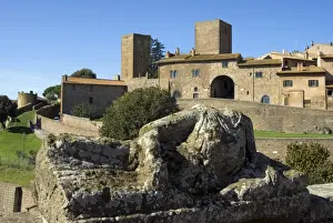 Tuscania Prints: View of Tuscania from Bastianini Square and Etruscan sarcophagus