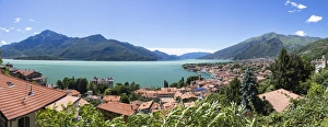 Lake Como Prints: View of the typical village of Gravedona, Lake Como and gardens, Province of Como