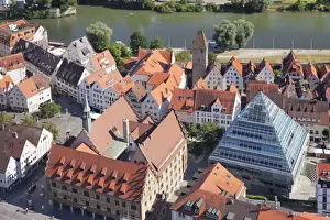 Contrasts Prints: View from Ulm Minster over the old town with town hall and and new central library