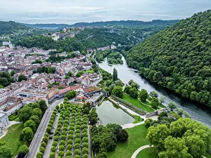 Roads Prints: View of the UNESCO site Citadel of Besancon over the Doubs River and surrounding landscape in France