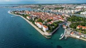 Fortifications Prints: View of the Unesco site Venetian Works of Defence in Zadar Croatia with historical buildings and water features present