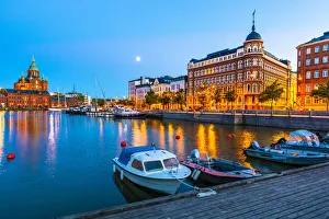 Helsinki Prints: View of Uspenski cathedral and harbor in early evening, Helsinki, Uusimaa, Finland
