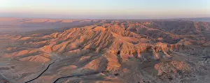 Panoramas Prints: View of Valley of the Kings from hot air balloon over Luxor at sunrise