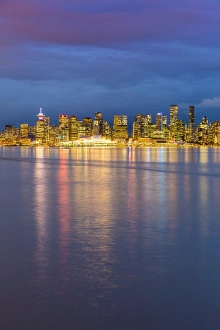 Canadian Culture Prints: View of Vancouver Downtown from North Vancouver at dusk, Vancouver, British Columbia