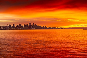 Canadian Culture Prints: View of Vancouver Skyline from North Vancouver at sunset, British Columbia, Canada