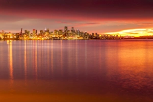 View of Vancouver Skyline from North Vancouver at sunset, British Columbia, Canada