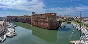 Livorno Prints: View of Vecchia Fortress and boats in harbour