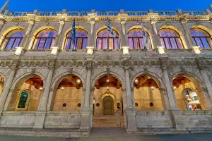Venetian Prints: View of Venetian Loggia in Heraklion at dusk with clear architectural details