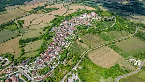 Roads Prints: View of Vezelay Abbey and hill town in France captured from above