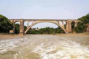 Riverside Prints: View of Viaduc de Lessard railway viaduct spanning Rance estuary in Brittany
