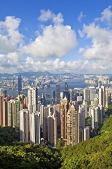 View from Victoria Peak, city skyline and Victoria Harbour, Hong Kong, China, Asia