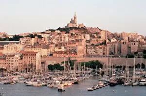Images Dated 24th January 2000: View across the Vieux Port to Basilica of Notre Dame de la Garde, Marseille