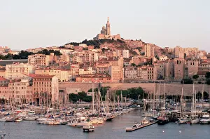 Images Dated 24th January 2000: View across the Vieux Port to Basilica of Notre Dame de la Garde, Marseille