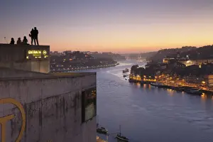 Porto Prints: View from Vila Nova de Gaia View over Douro River at sunset to Ribeira District