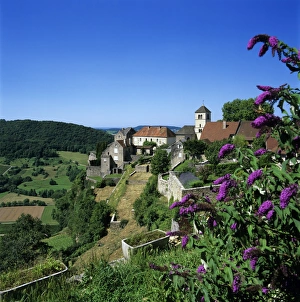 Jura Prints: View over village, Chateau Chalon, Jura, Franche Comte, France, Europe