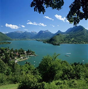 Lake Annecy Prints: View over village and Lake Annecy, Talloires, Lake Annecy, Rhone Alpes, France, Europe