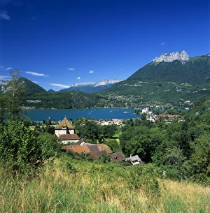 Lake Annecy Prints: View over village to lake, Duingt, Lake Annecy, Rhone Alpes, France, Europe
