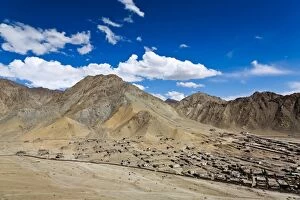 View of village on outskirts of Leh, Ladakh, Jammu and Kashmir, India, Asia