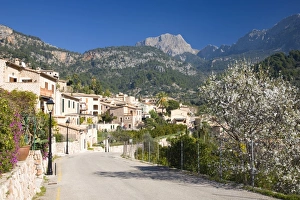 Street Light Prints: View along village street to Puig Major, the islands highest peak