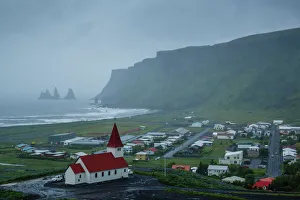 Iceland Gallery: View over the village of Vik on a rainy day, Iceland, Polar Regions