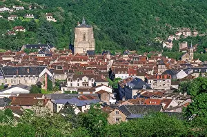 Walkways Prints: View of Villefranche-de-Rouergue with historic buildings and greenery in Aveyron region of France