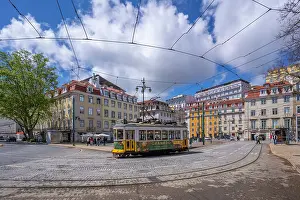 Ride Prints: View of a vintage tram in PC Duque da Terceira on a sunny day, Lisbon, Portugal, Europe